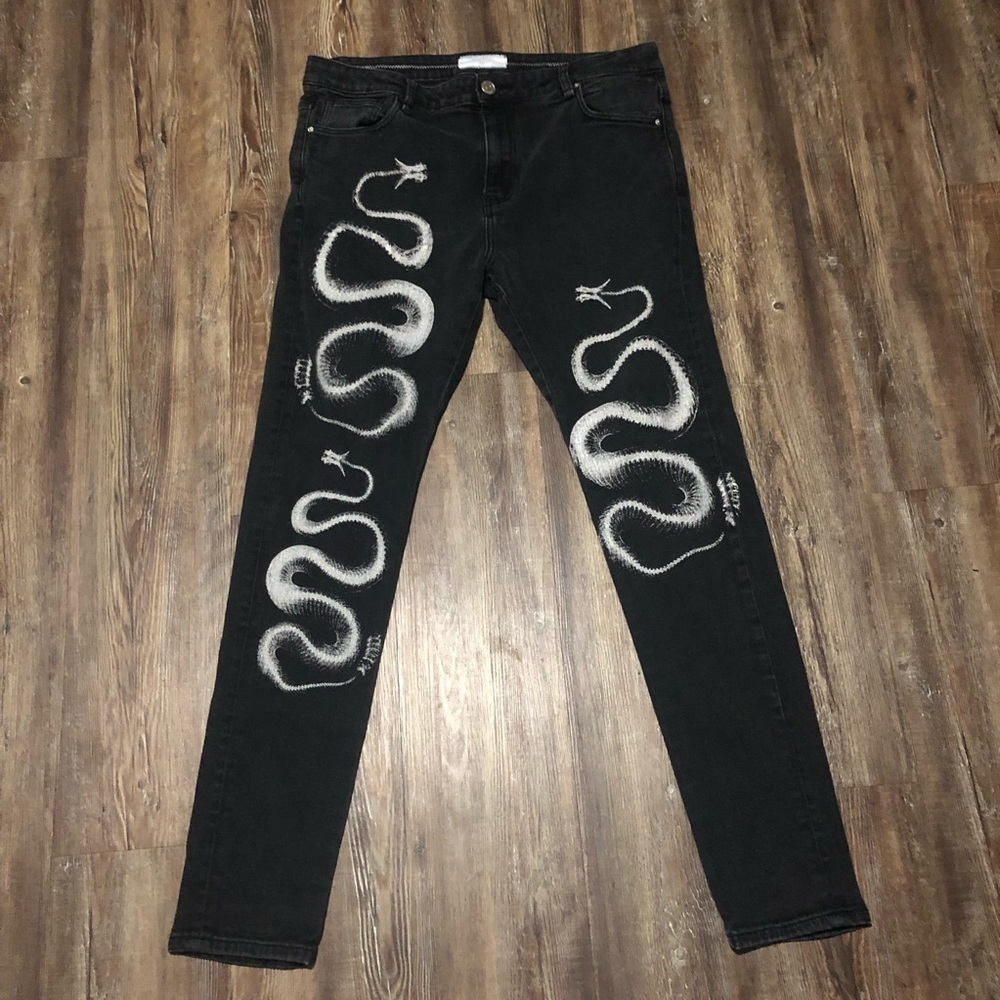 Lifted Anchors Jeans Men's 36 Serpent Dragon Black High Rise Straight Leg Y2K